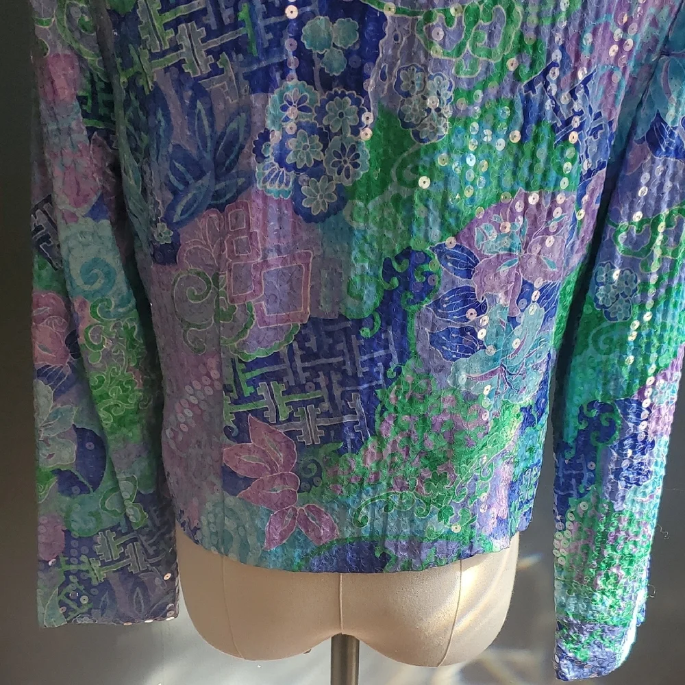 Vtg Sequin-Embellished Lavender & Aqua Women's Blazer - Picture 7 of 17